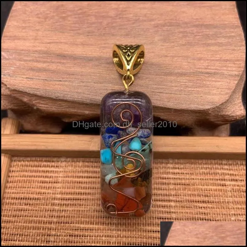 Retro cuboid Reiki Chakra pendulum pendant natural amethysts Lapis Lazuli 7 colors stone pillar pendants charms wholesale C3