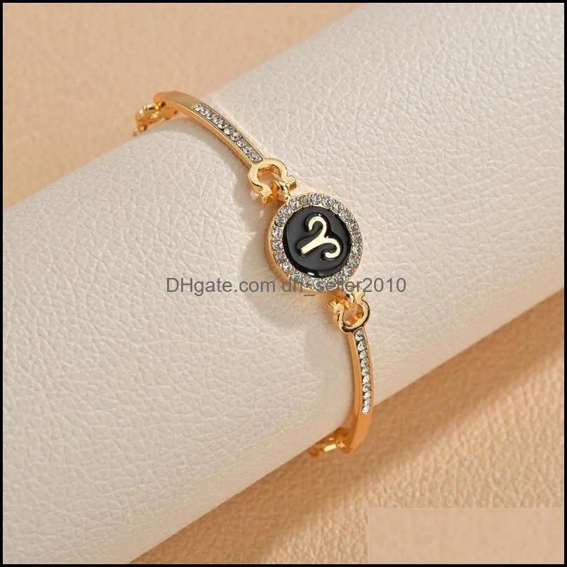 Rhinestone 12 Constellation Bracelets for Women Constellation Couple Friendship Bracelet Bangle Female Jewelry Valentines Day Gift C3