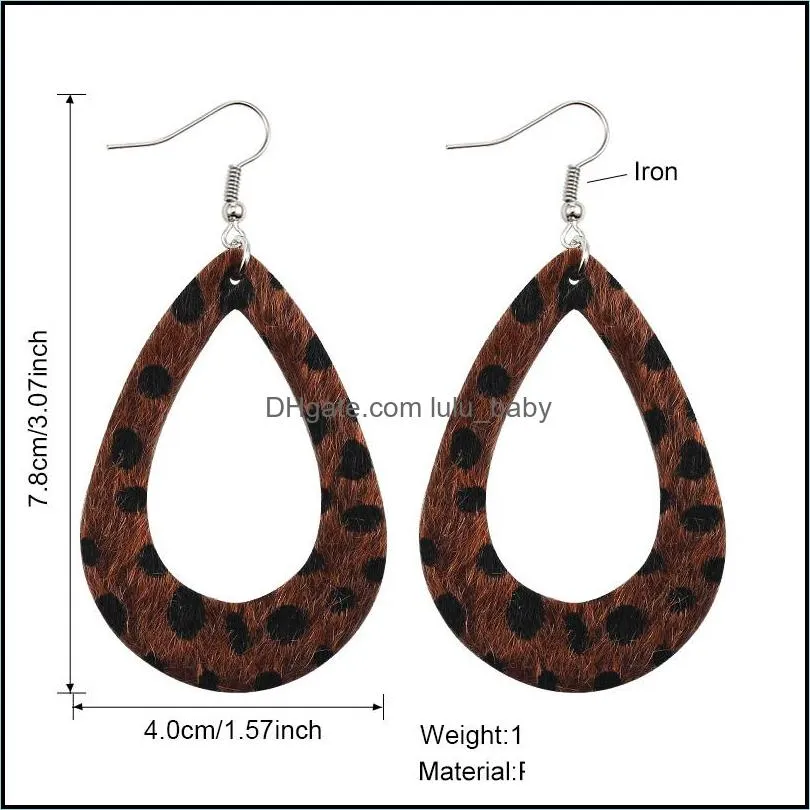 Waterdrop Cut Out Leopard Print Leather Dangle Earring for Women Fashion Silver Plated Hook Drop Earring Trendy Jewelry