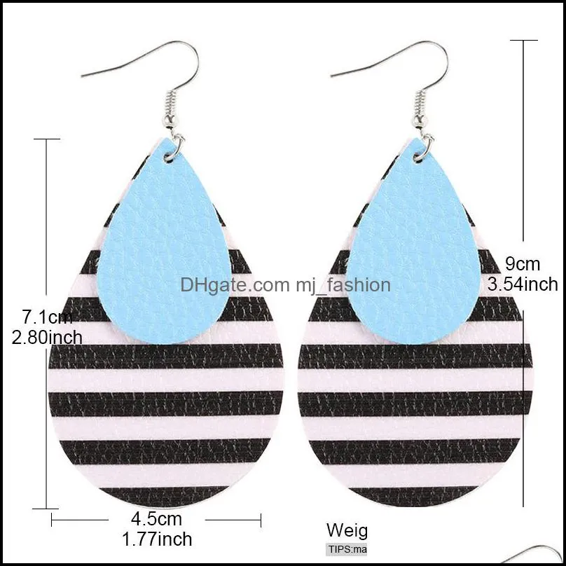 Women Fashion Waterdrop PU Leather Earring Personalized Design Zebra Stripes Double Layer Jewelry Statement Hook Dangle Earrings