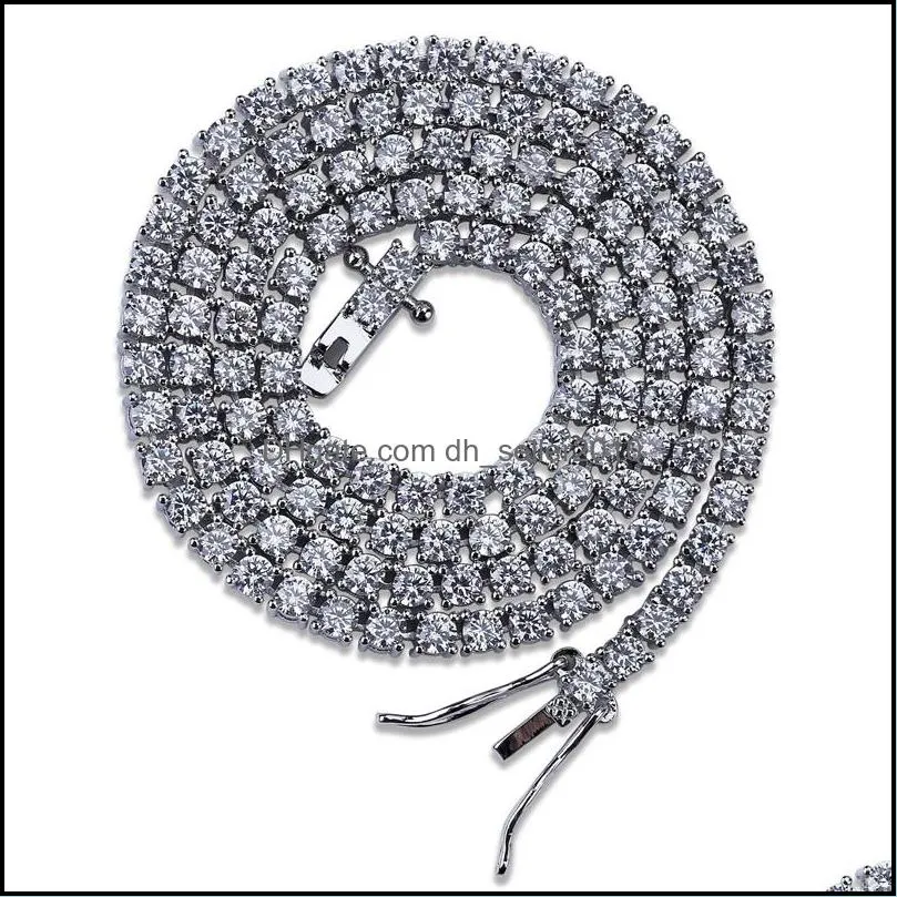 Whosale 3mm 16-24inches Iced Out Bling Zircon 1 Row Tennis Chain Necklace Men Hip hop Jewelry Gold Silver Charms 91 U2