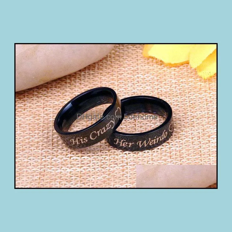 titanium steel couple rings for women men his crazy her weirdo black silver wedding ring fashion jewelry accessories