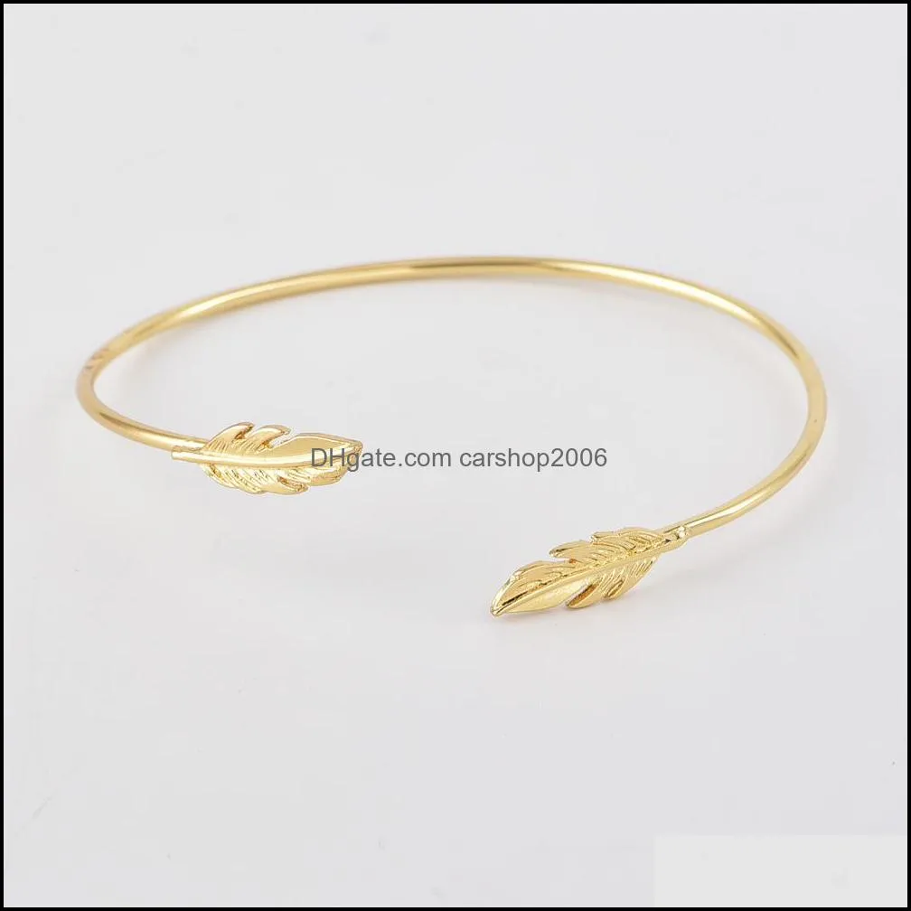 4Pcs/set feather stars moon olive branch crystal open cuff bracelet for women girl gold plating adjustable wire bangle fashion jewelry