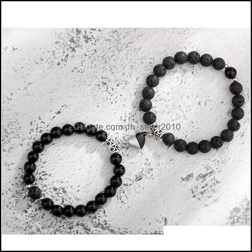 2pcs/set Magnetic Distance Bead Strands Bracelet Couple Minimalist Heart Lovers Matching Friendship Bracelets for Women C3