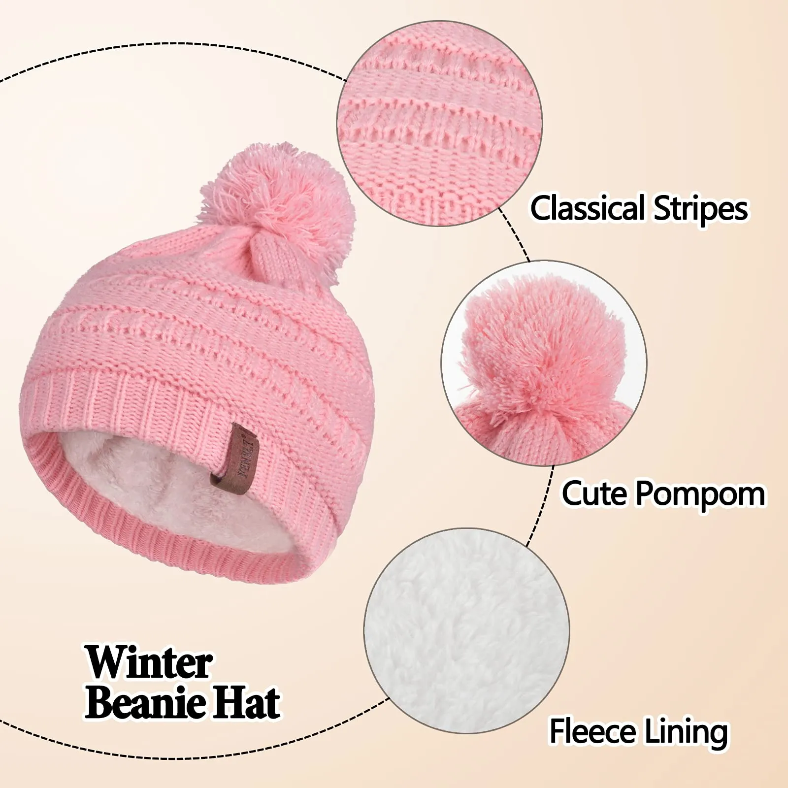 kids winter beanie hat scarf gloves set with fleece lining for 15 years old girls boys