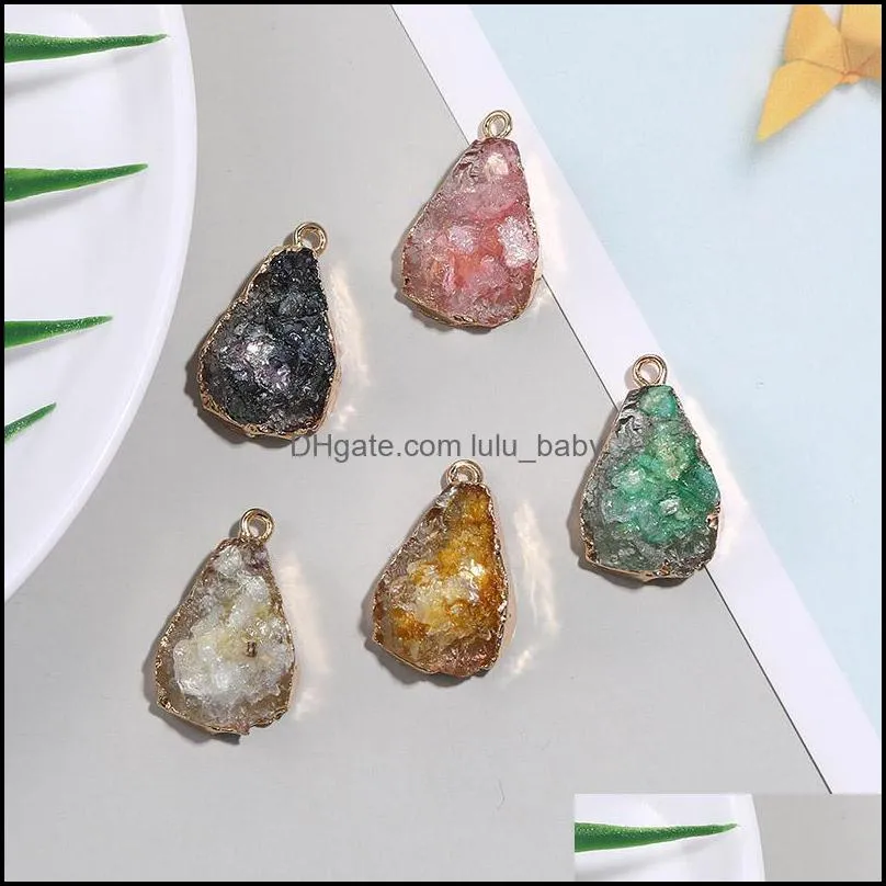 New Resin Druzy Irregular Stone Pendant for Necklaces Bracelet Geometric Natural Stone Charm Gold For Women Girls Jewelry Making