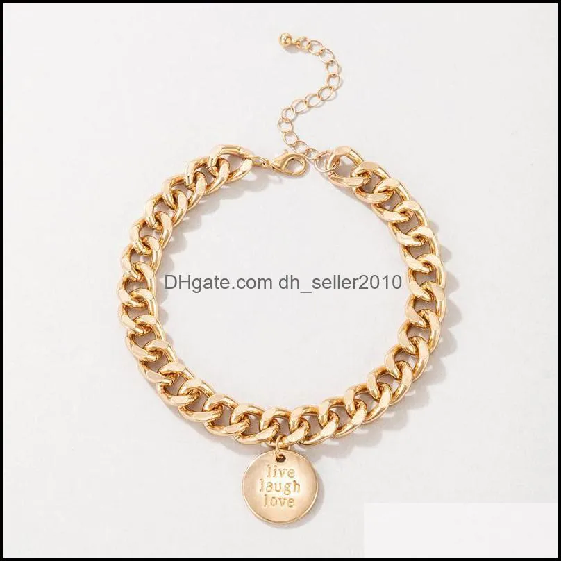 Anklets Punk Gold Color Thick Chain Single Layer For Women Simple Letter Geometry Alloy Metal Jewelry Accessories C3