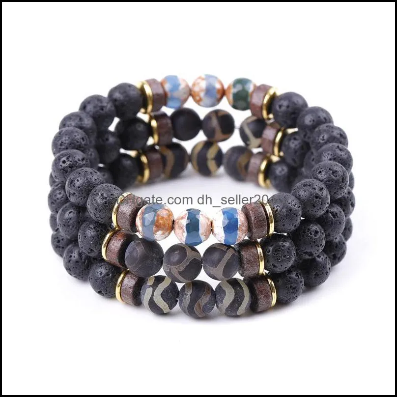 Energy Buddha Vintage dzi stone Bracelet Handmade 8mm Lava beads Bracelets Summer Men Women Jewelry gift C3