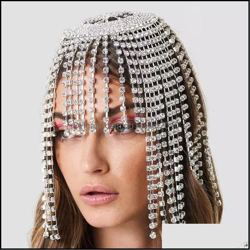 Luxury Rhinestone Forehead Headpiece Tassel Chain For Women Handmade Hat Crystal Headbands Wedding Hair Accessories Clips & Barrettes 103