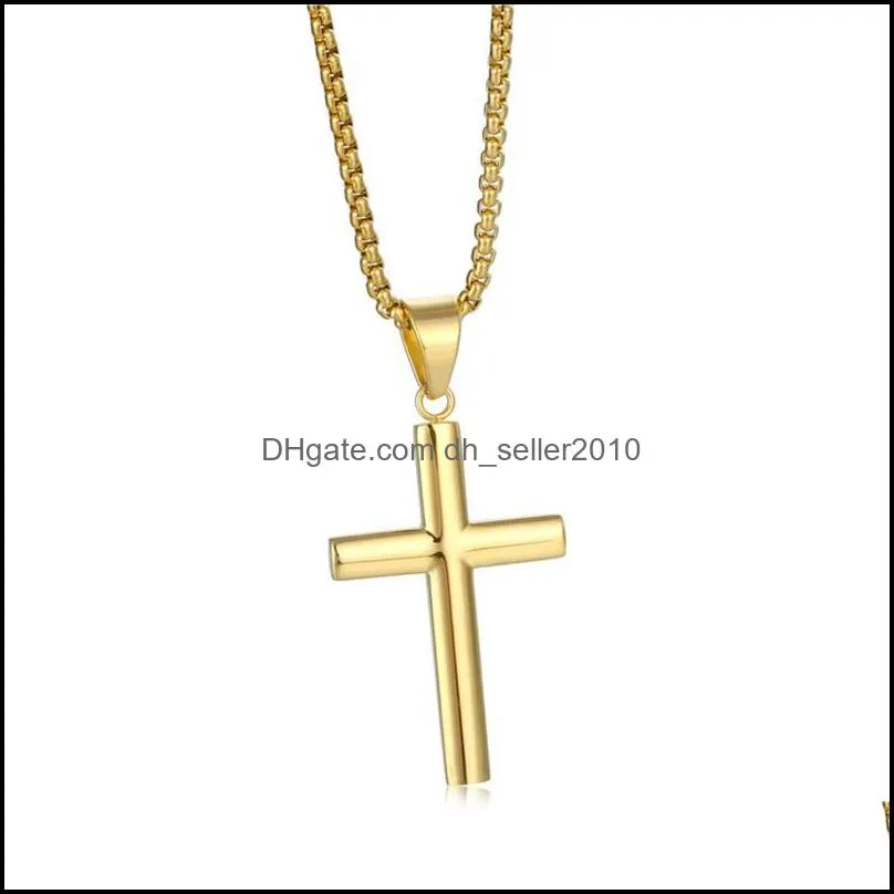 Mens Stainless Steel Cross Pendant Necklace Gold Sweater Chain Fashion Hip Hop Necklaces Jewelry C3