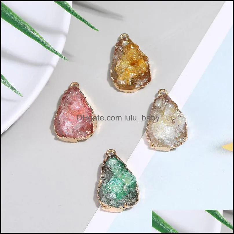 New Resin Druzy Irregular Stone Pendant for Necklaces Bracelet Geometric Natural Stone Charm Gold For Women Girls Jewelry Making