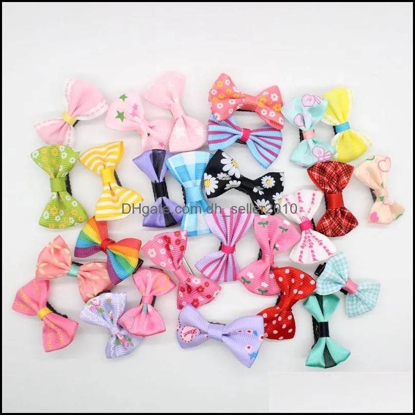 100pcs/lot Mini Bow Hairgrips Kids Sweet Girls Solid Dot/ Stripe Printing Hair Clip Hairpins Hair Styling Too