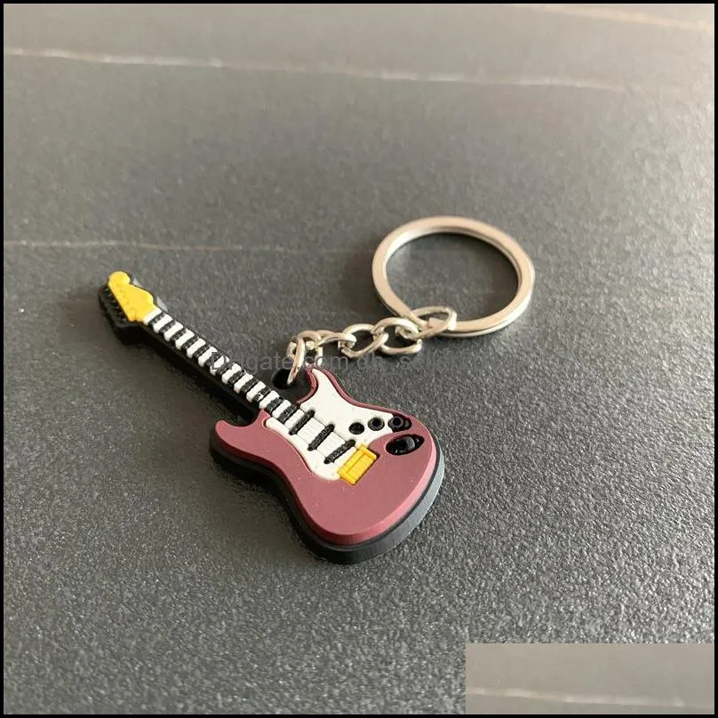 Fashion Classic Guitar Keychain Silicone Key Ring Musical Instruments Pendant Accessories For Man Women Gift C3