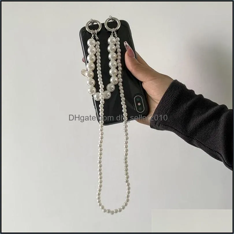 U-shaped Tassel Woven Mobile Phone Chains Charms Double Layer Imitation Pearl Phone-Chain Accessories Double-Headed Lobster 89 E3