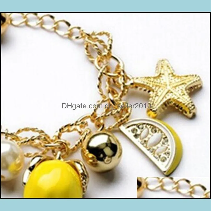 Fashion Jewelry Lemon Starfish Bracelet Fruit Beads Charms Chain Bracelet