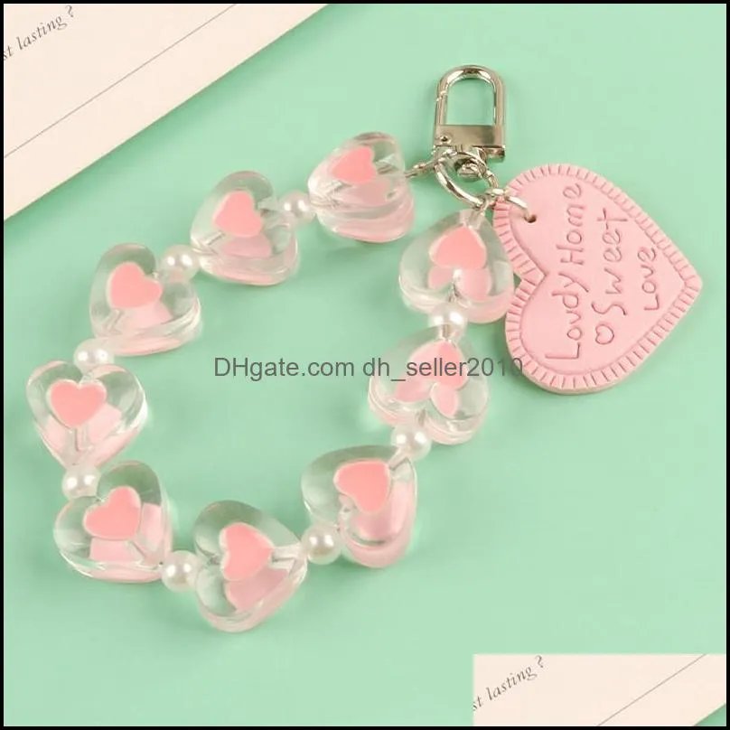 Key Rings Creative Resin Heart Bracelet Keychain for Women Girl Colorful Leather Love Keyring Charm Bag Car Pendant Key Chains Gifts