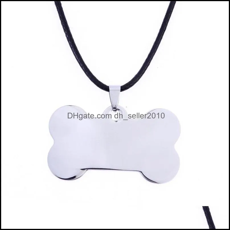 Fashion Custom Engrave Name Glossy Bone Dogs Tags Necklaces Women Black Gold Silver Stainless Steel Pet Cat Dog Tag Necklace Jewelry 112