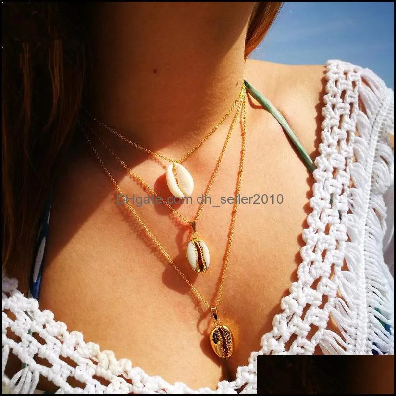 Pendant Summer Bohemian Style Women Multilayer Alloy and Natural Sea Shell Pendants Necklace 4531 Q2