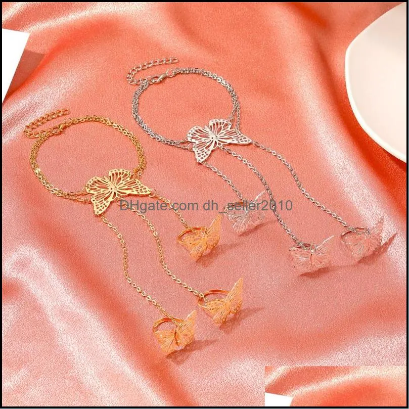 Hollow Butterfly Finger Bracelet Ins Style Ring Bracelet One Chain Fashion Jewelry Women Girl Accessories C3