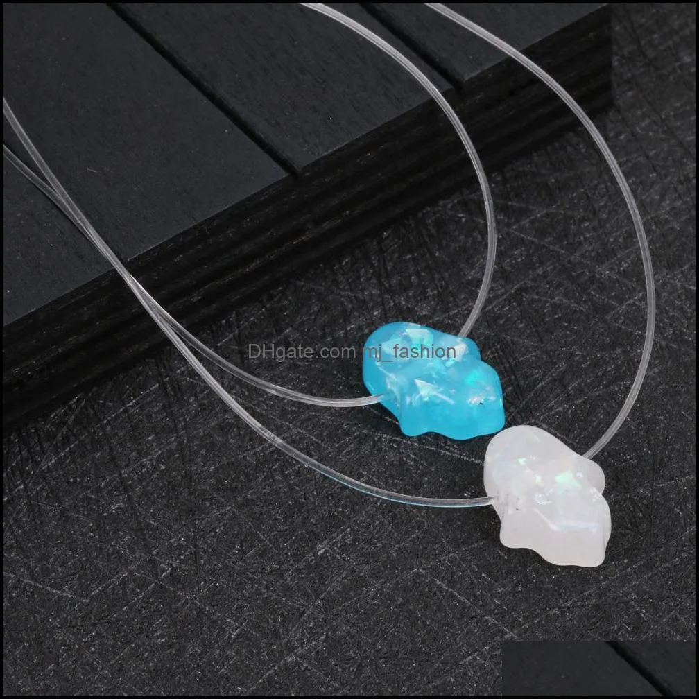 New Trendy Opal Hand Choker Neckalce for Women Resin Pink Blue White Color Wire Necklace Elegant Party Jewelry Wholesale