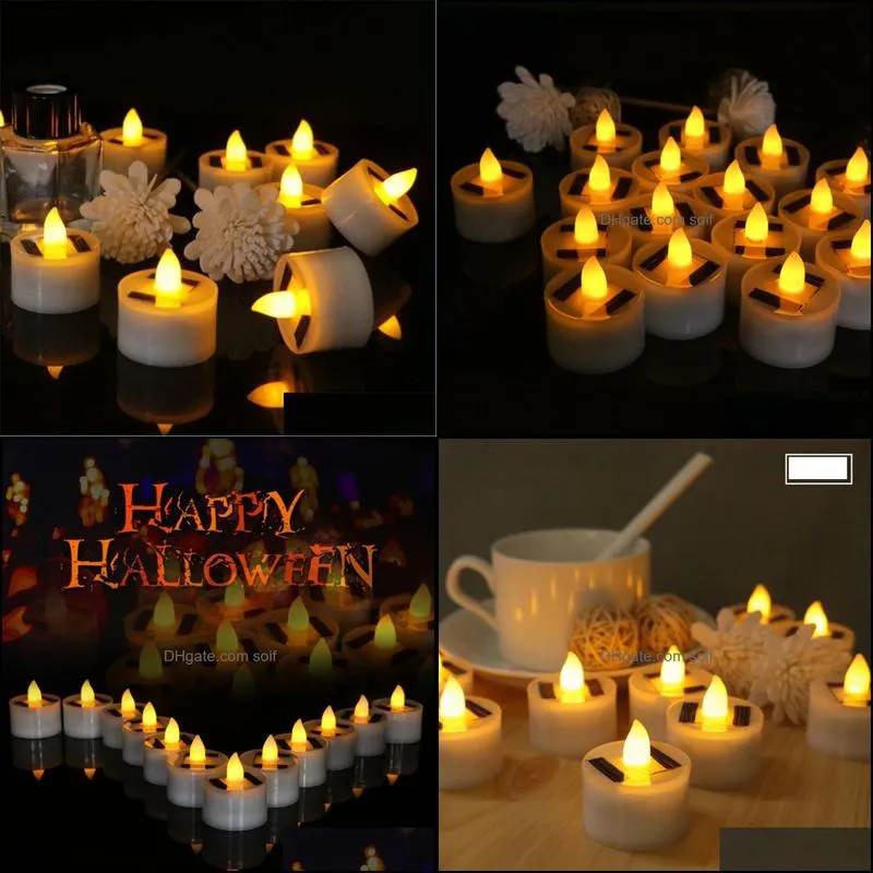 candles 12 pieces plastic solar energy candle yellow light power led flameless electronic tea lights lamp for outdoor