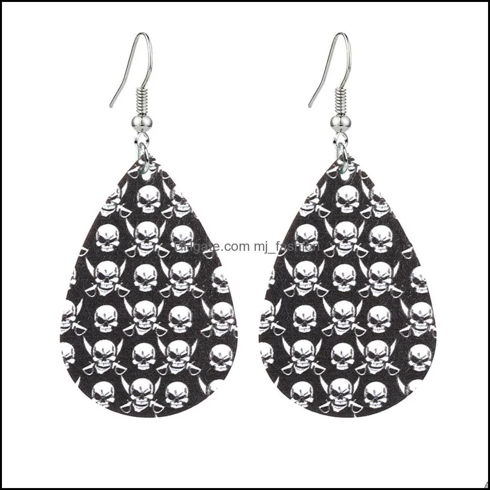 new designer halloween leather earrings for women black lives matter pumpkin flowers skull print petal drop earrings jewelry gift