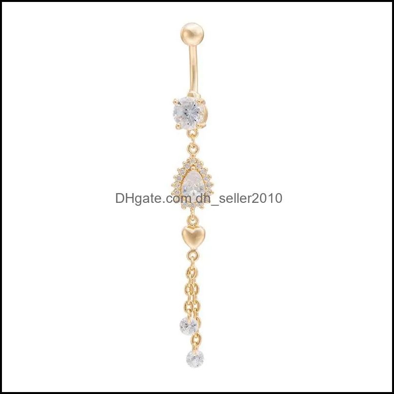 Belly Dance Ring 18K Ylloew Gold Plated CZ Water drop Tassels Sexy Body Ring Jewelry for Girls C3