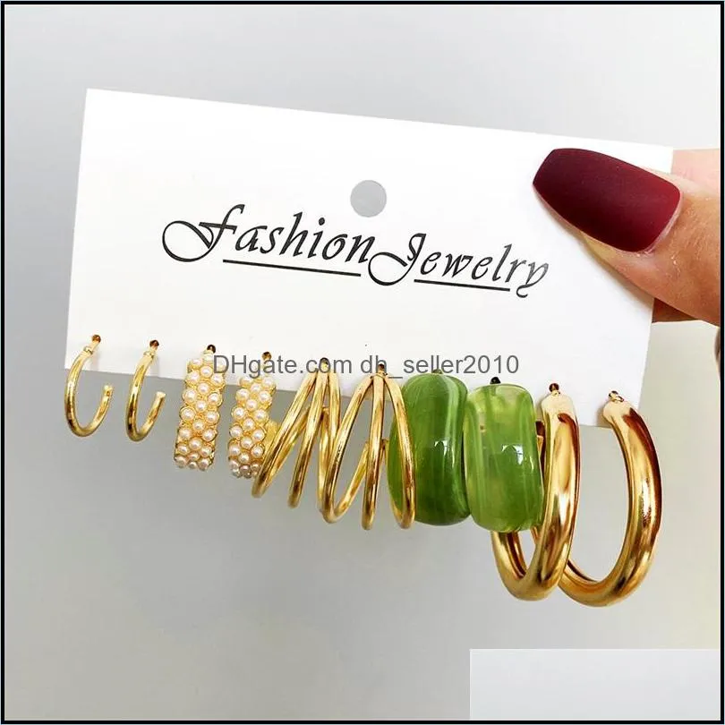 Fashion Pearl Hoop Earrings Set For Women Geometirc Gold Metal Circle Hoop Earrings Brincos Trend Jewelry Gift
