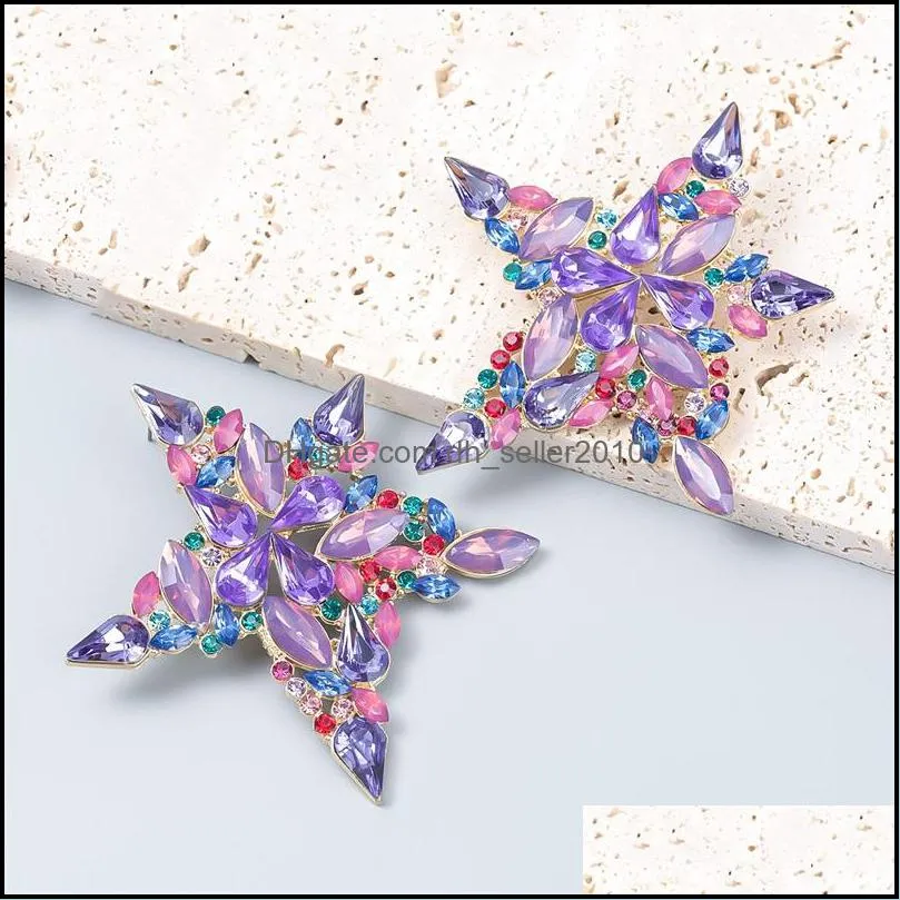 Brand Fashion 2021 Big Exaggerated Shiny Star Drop Earrings For Women Large Rhinestone Metal Statement Gift C3