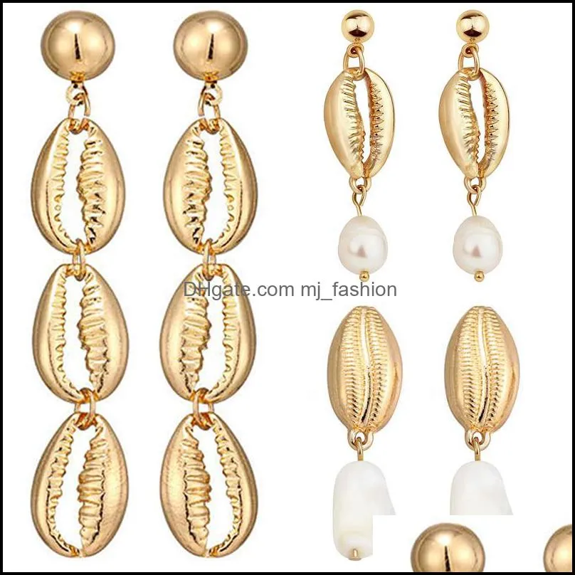 Fashion Bohemian Gold Starfish Shell Large Circle Drop Earrings for Women Pearl Shell Summer Beach Earrings Jewelry