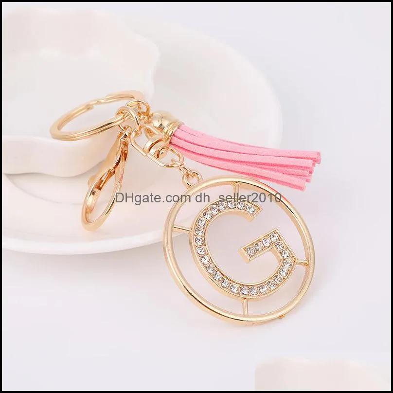 Rhinestone Key Chain 26 English Letters Pendant Key Ring Woman Girl Cute Bag Accessory Gold Color Initials Shape Key Holder Gift C3