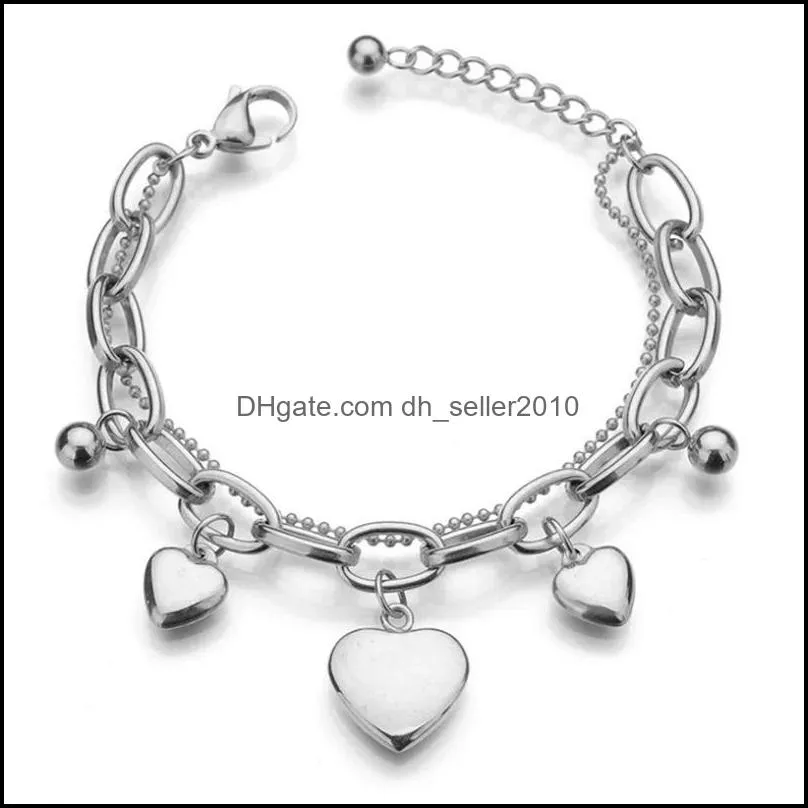 18k gold plated women layered stainless steel heart charm bracelet factory custom design C3