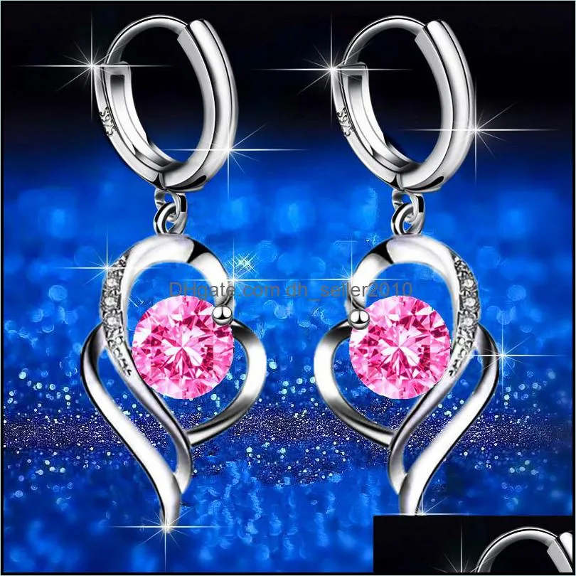 Woman Fashion Jewelry Blue Pink White Purple Crystal Zircon Earrings