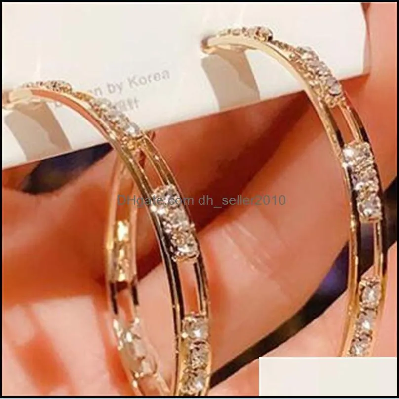 Female Big White Round Hoop Charm Earrings Fashion Gold Color Wedding Double Zircon Stone Earrings For Women 20211227 T2
