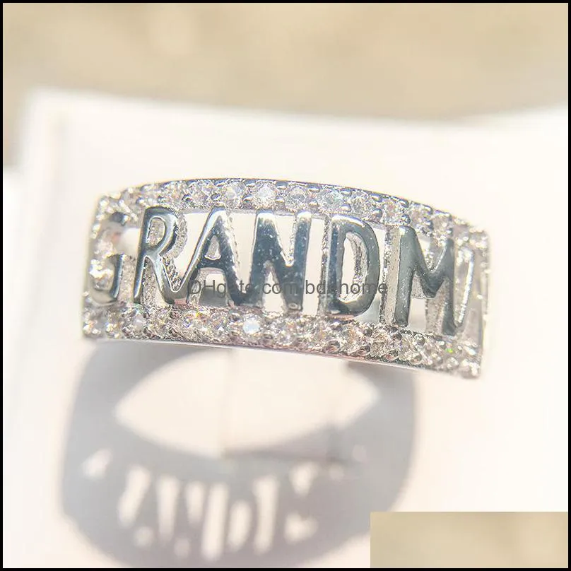 Fashion European Silver Rose Gold Letter Grandma Rings For Women Female Zircon Ring Love Famity Jewelry Best Gifts