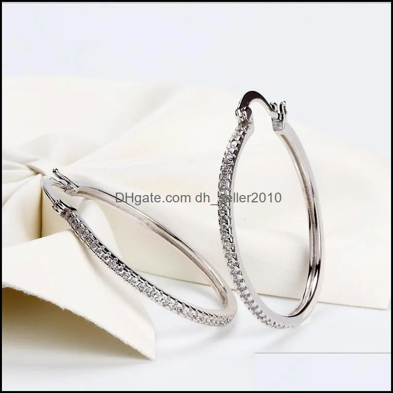 925 Sterling Silver big circle inlaid zircon earrings for women,s925 silver women`s circle shiny model earrings,17mm-40mm 5 size 538