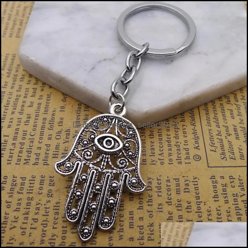 New Key chain 36*25mm eye hamsa palm protection Pendants DIY Men Car KeyChain Ring Holder Keyring Souvenir Jewelry Gift C3