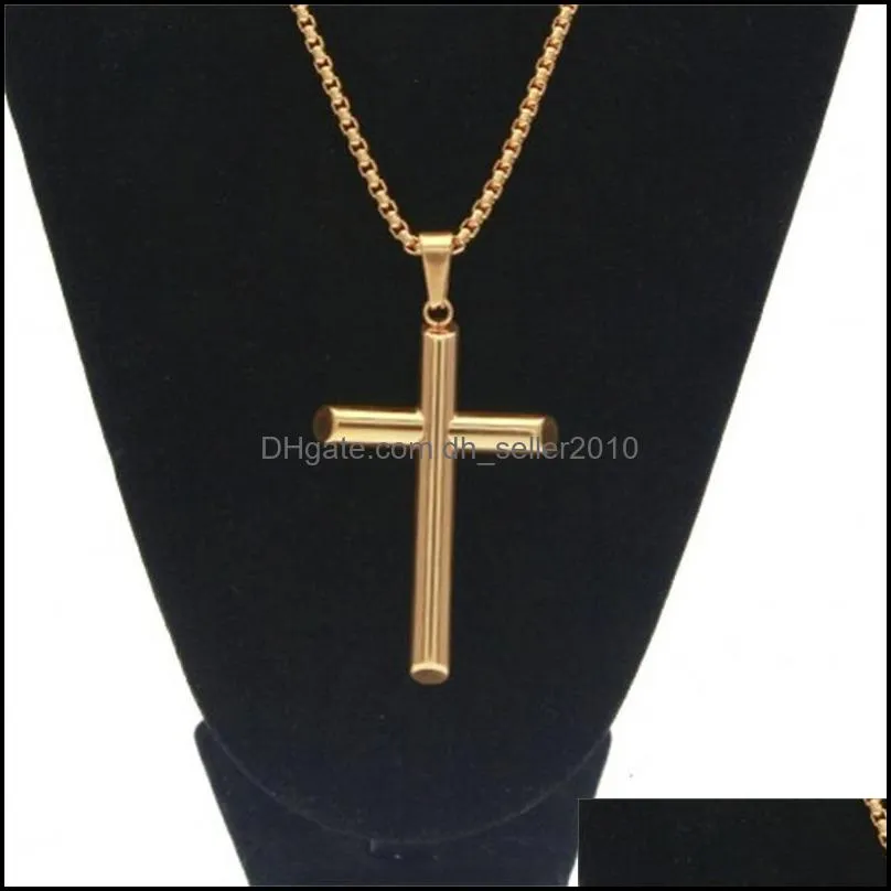 Mens Stainless Steel Cross Pendant Necklace Gold Sweater Chain Fashion Hip Hop Necklaces Jewelry C3