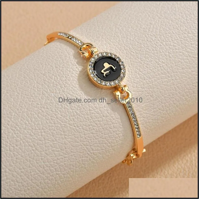 Rhinestone 12 Constellation Bracelets for Women Constellation Couple Friendship Bracelet Bangle Female Jewelry Valentines Day Gift C3