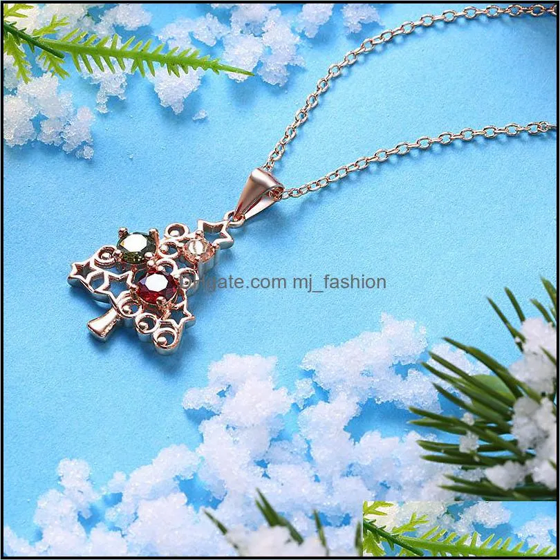 Christmas Tree Zircon Chain Necklace For Women Rose Gold Palted Copper Elegant Pendants Necklace Christmas Jewelry Gift