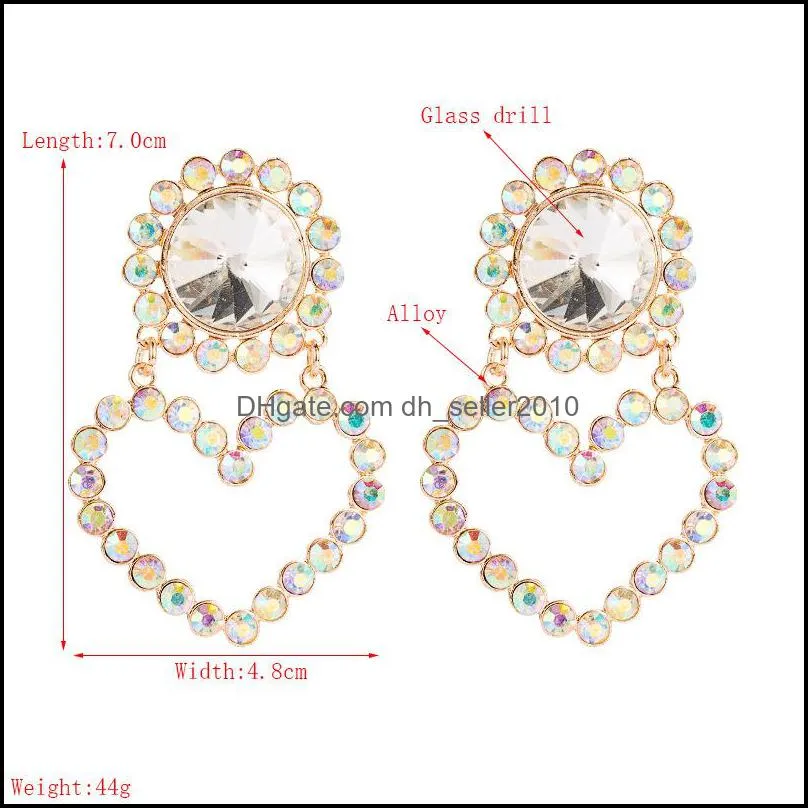 Fashion Jewelry Peach Heart Earrings Colorful Rhinstone Dangle Stud Earrings