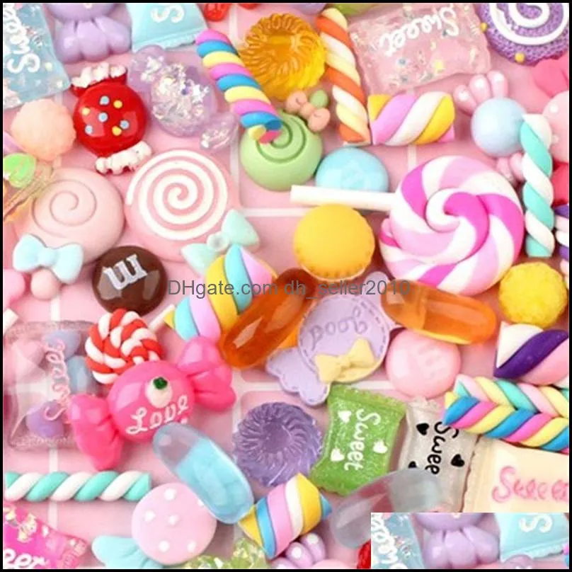 Charms 30/50/100Pcs Assorted Resin Mixed Candy Sweets Drop Oil Flatback Cabochon Beads For DIY Scrapbooking Phonecase Crafts 80 D3