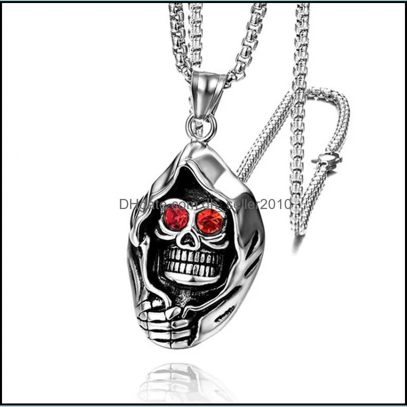 Gothic Red Eye Skull Pendant Necklace For Men