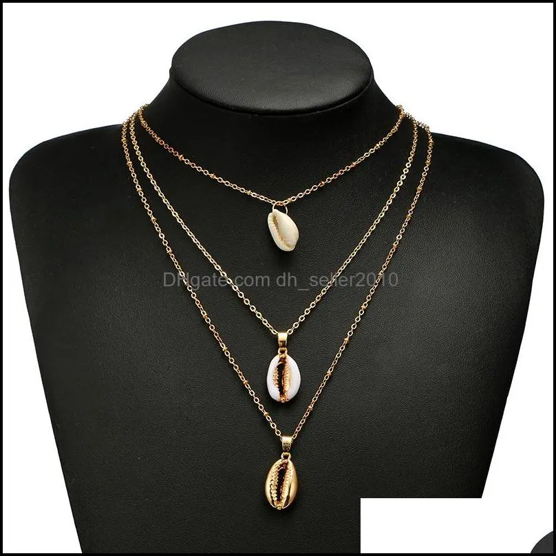 Pendant Summer Bohemian Style Women Multilayer Alloy and Natural Sea Shell Pendants Necklace 4531 Q2