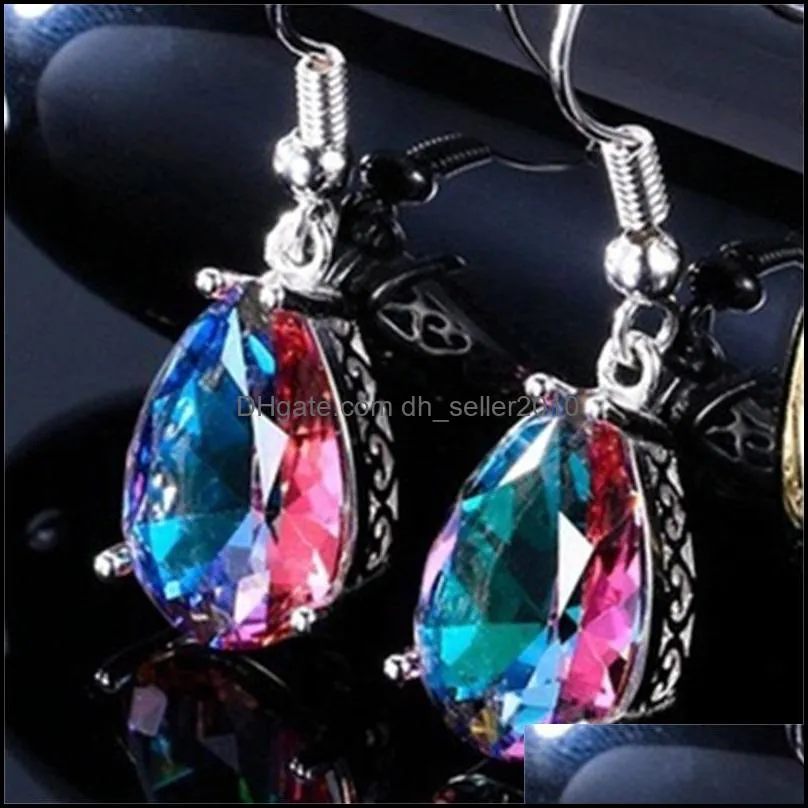 Fashion Rainbow Colorful Natural Gem Dangle Earrings Ear Hook Women Jewelry 4527 Q2