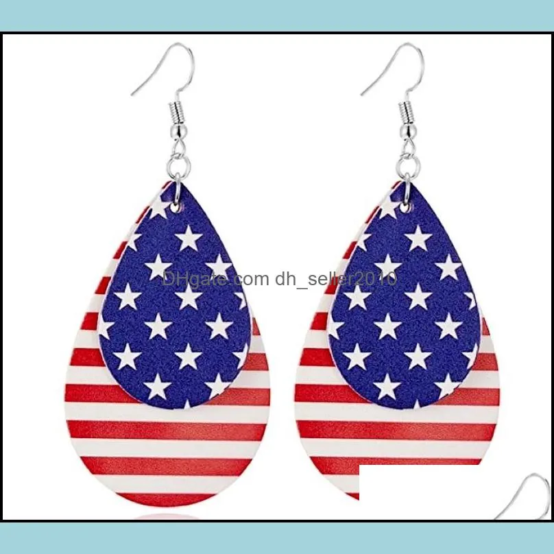 American Flag Earrings for Women Leather Dangle Earring Girls Cute Teardrop National Flags 4th of July C3