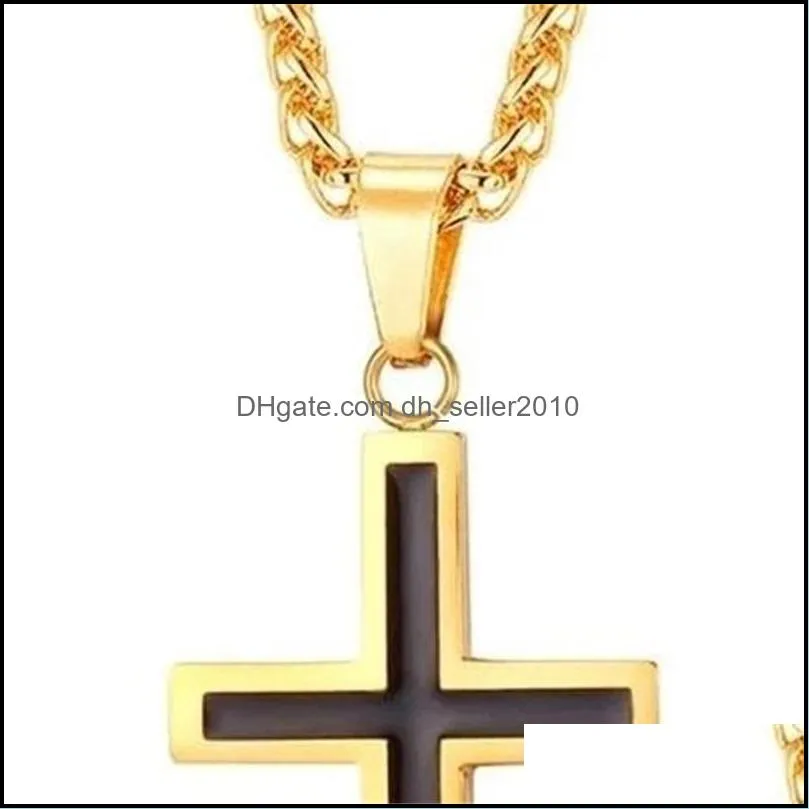 Necklaces Haojie Simple Classic Fashion Cross Men`s Necklace Gold Plated Women`s Personalized Pendant C3