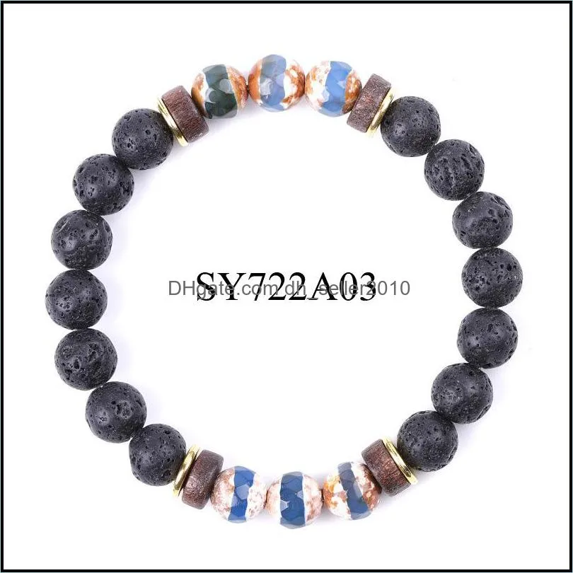 Energy Buddha Vintage dzi stone Bracelet Handmade 8mm Lava beads Bracelets Summer Men Women Jewelry gift C3