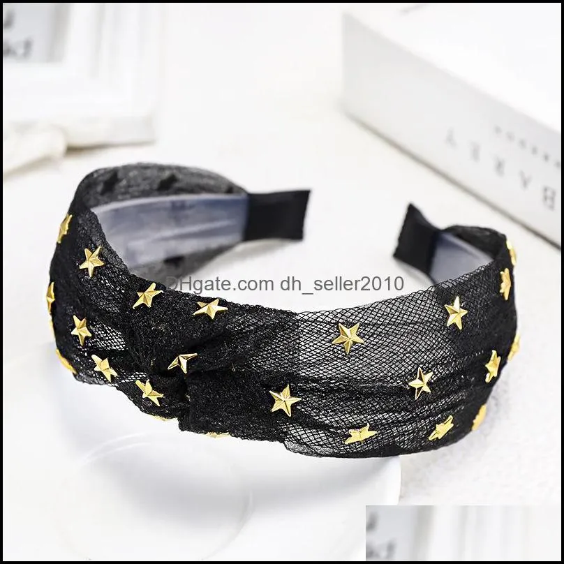 Bohemian Hairband Vintage Sweet Wide-brimmed Hair Roop With Diamond Star Romantic Lace Silk Gauze Headwear Hair Accessories C3