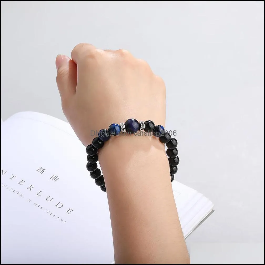 Black Glass Beads Stone Bracelet Fashion Micro Pave Zircon 8MM Handmade Natural Stone Beads Bracelet for Women Jewelry